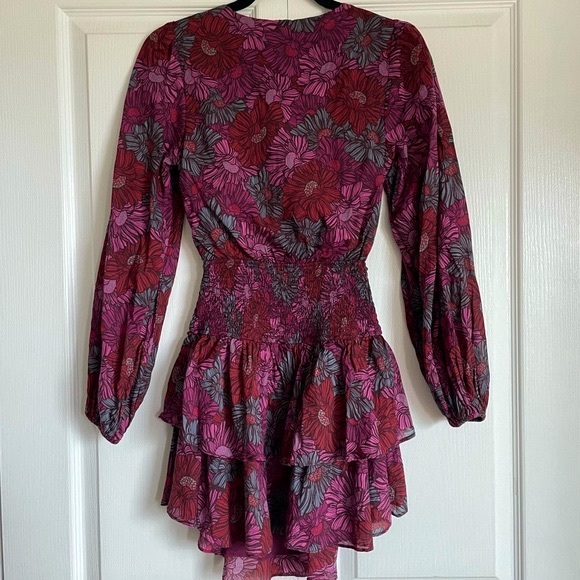 Olivaceous Women’s 3/4 Sleeve Ruffle Hem Floral Print Dress in Fuchsia - Small - Picture 2 of 10